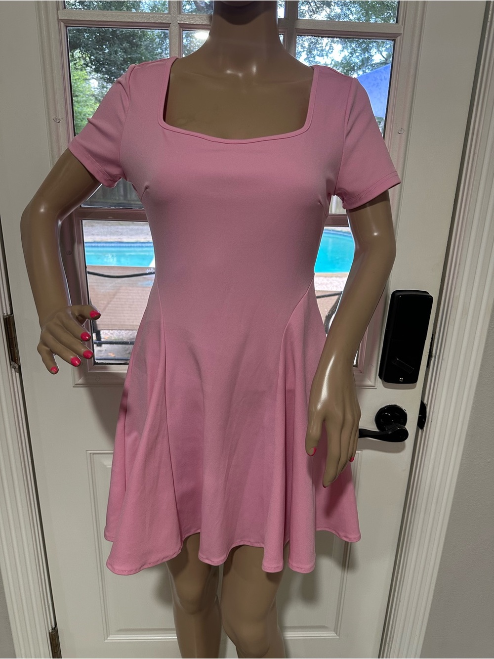 Sweet Pink Square-Neck Mini Dress